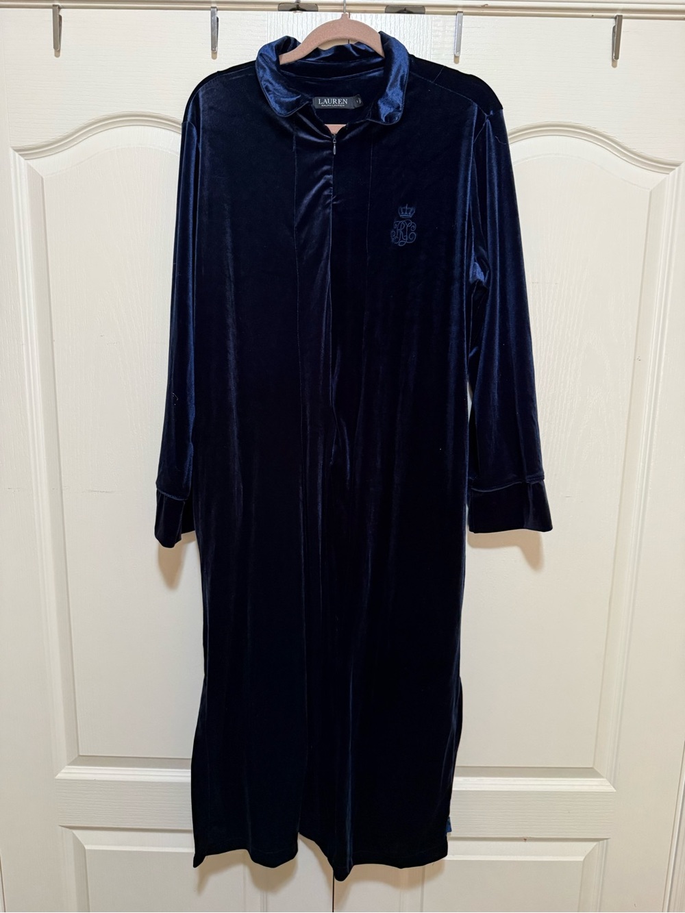 Lauren Ralph Lauren Navy Velvet Zip-Front Robe